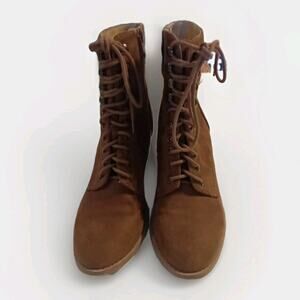 Charlotte Russe Women's 7 Brown Faux Suede Lace Up Ankle Booties Block Heel Zip